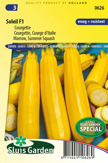 gele courgette zaden kopen, soleil f1 - moestuinland