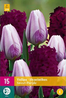 bloembollenmix van hyacinten en tulpen bij moestuinland