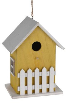 geel vogelhuisje kopen, leuk decoratief huisje voor in de tuin