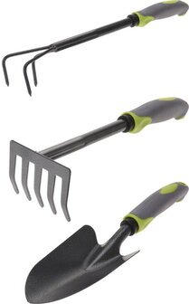 handgereedschapsset met groene handvaten van moestuinland