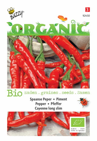 Spaanse Peper zaden kopen, Cayenne Long Slim Biologisch BIO | Moestuinland