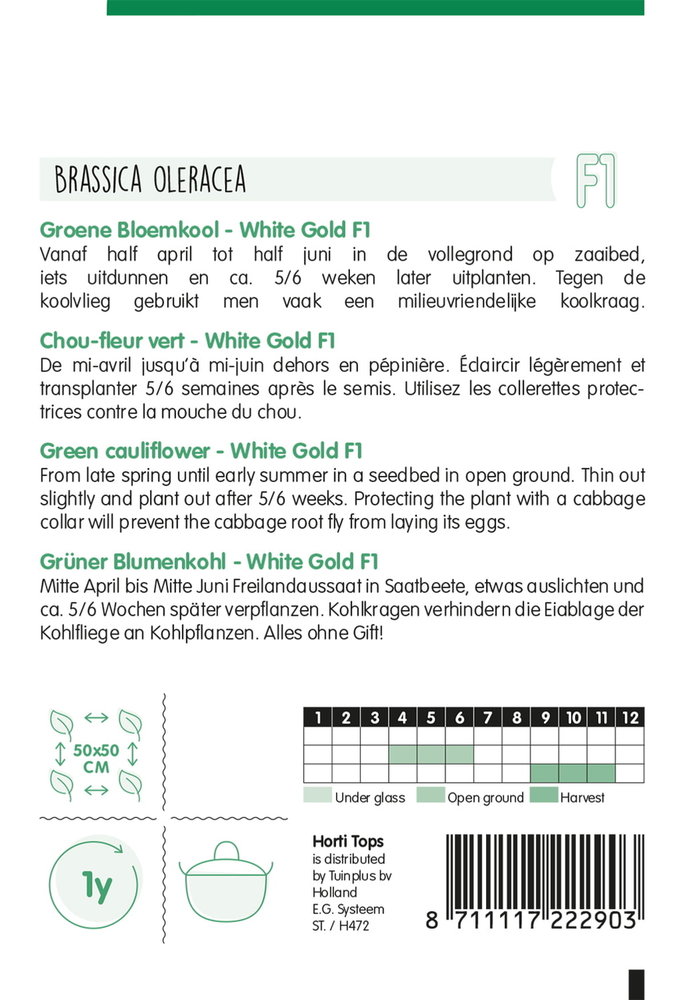 Bloemkool Zaden, Romanesco Groene Bloemkool White Gold F1