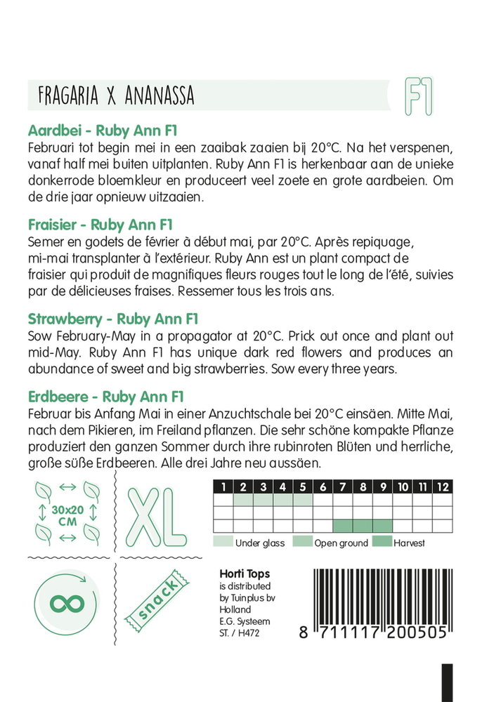 Aardbei Zaden, Hang Ruby Ann F1 (Aardbeien)