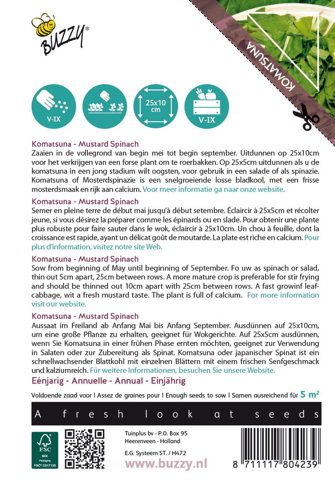 Komatsuna Zaden, Mosterdspinazie