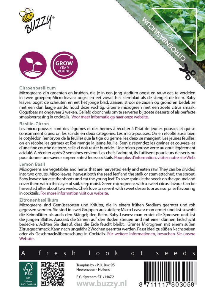 Citroenbasilicum Zaden, Micro Greens