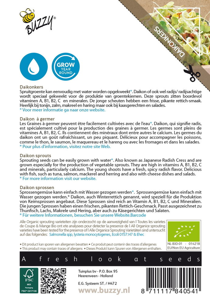 Daikonkers Zaden, Organic Sprouting | BIO
