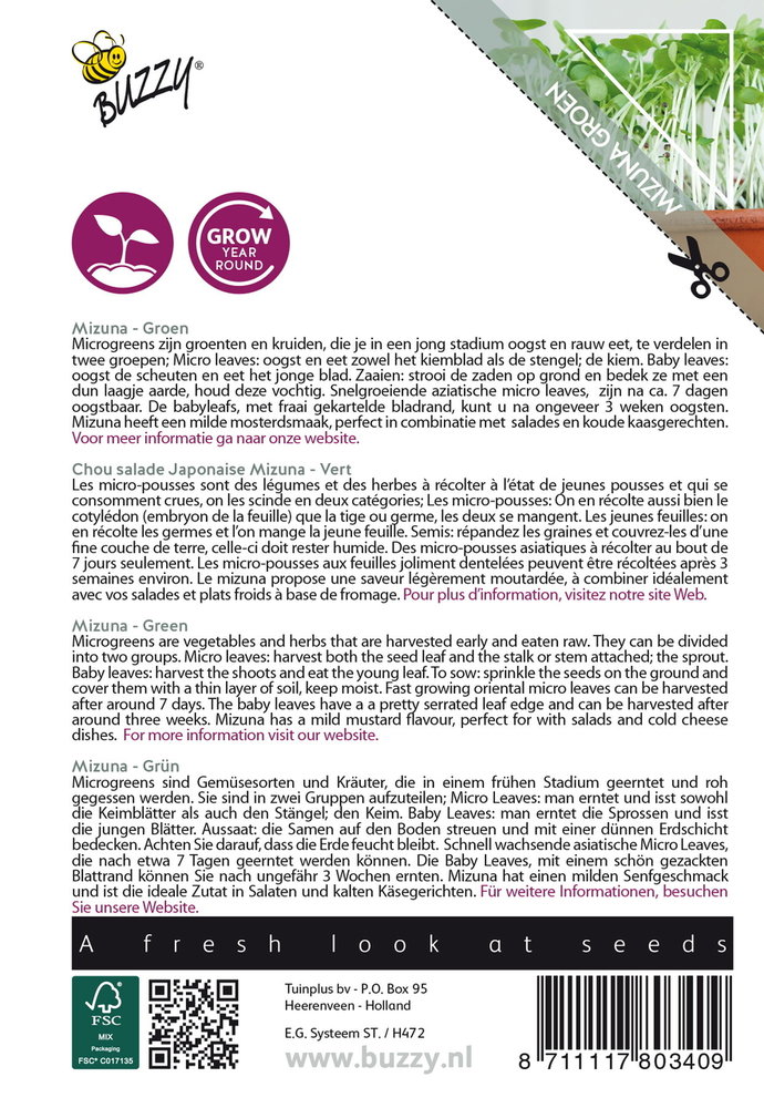 Mizuna Zaden, Micro Greens