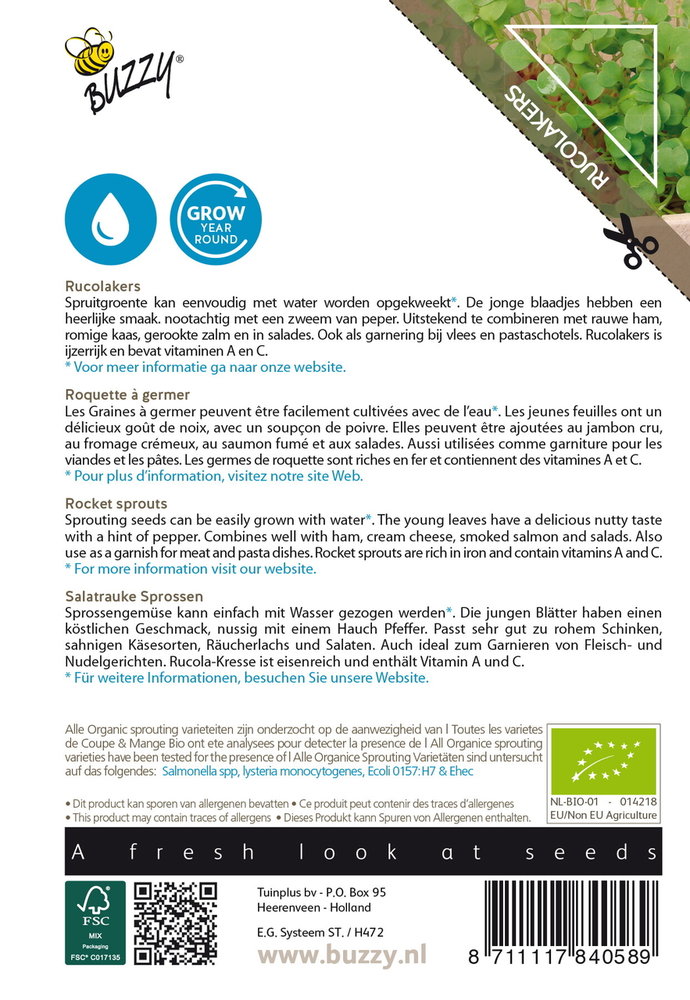 Rucolakers Zaden, Organic Sprouting | BIO