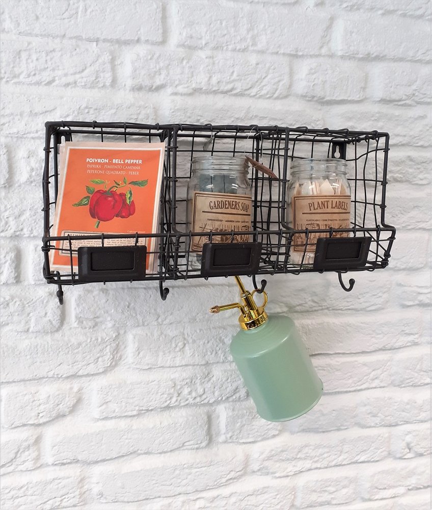 Vintage Wandrek 3 vakken, Muurrek met 4 haken