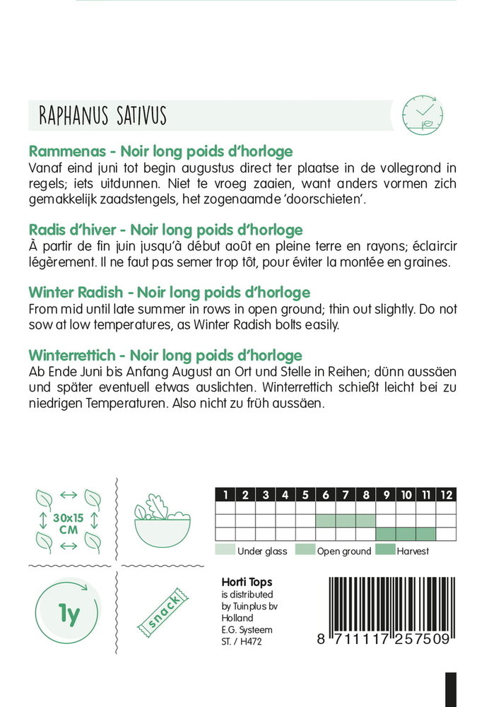 Rammenas zaden, Lange zwarte (Noir Long Poids)