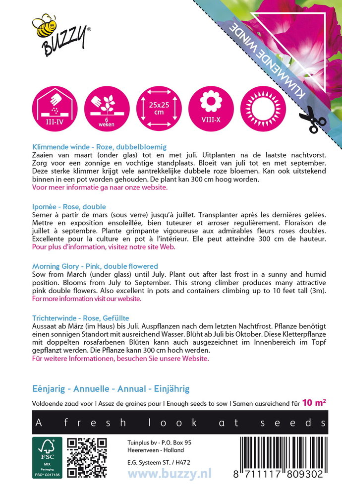 Klimmende Winde zaden, Ipomoea nil (Roze)