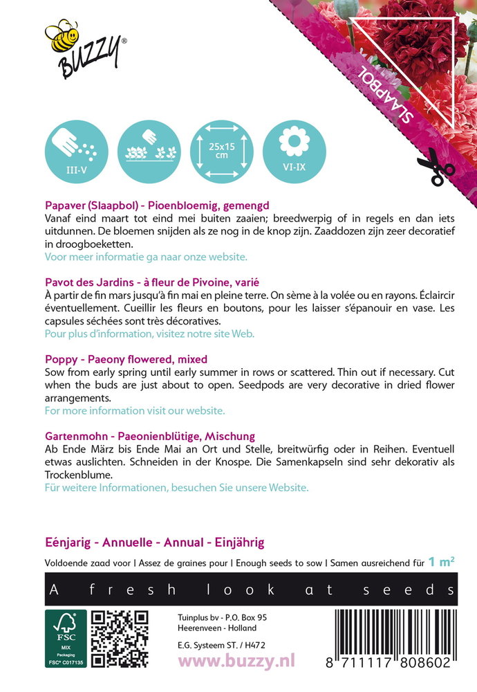 Slaapbol Zaden, Papaver somniferum (Mix Pioenbloemig)