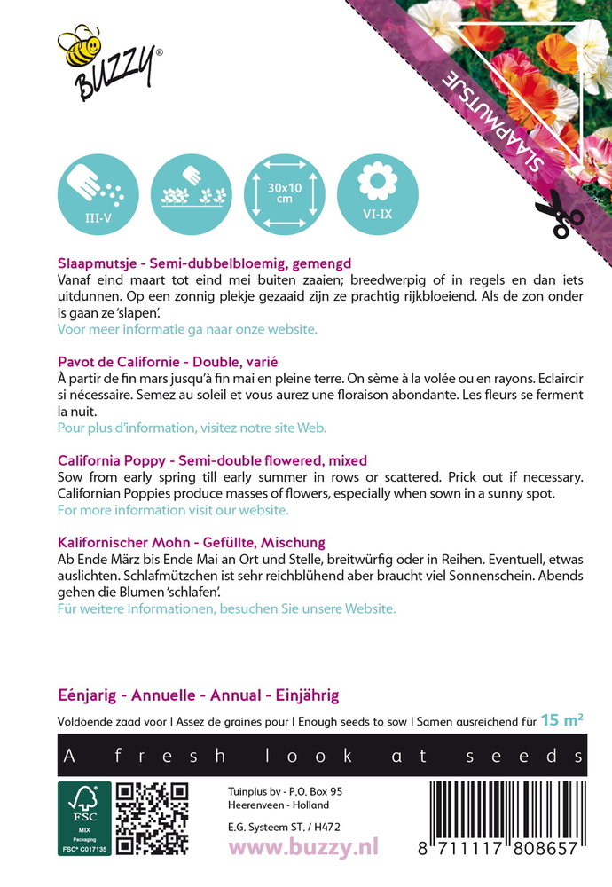 Slaapmutsje Zaden, Eschscholzia californica (Double)