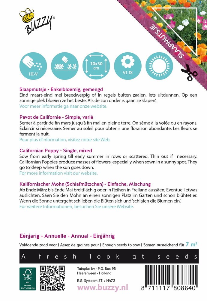 Slaapmutsje Zaden, Eschscholzia californica (single)