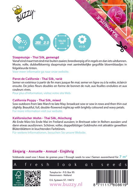 Slaapmutsje Zaden, Eschscholzia californica (Thai Silk)