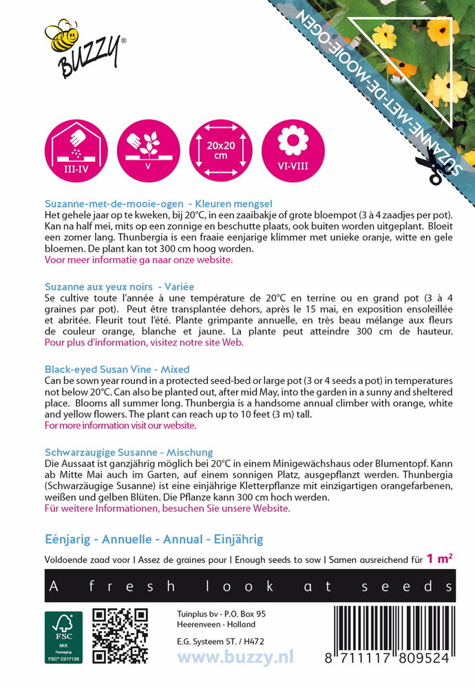 Suzanne-met-de-mooie-ogen Zaden, Thunbergia alata (Mix)