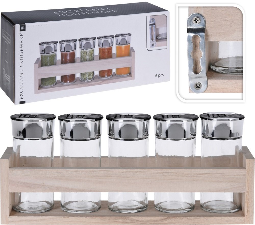 Kruidenrek met 5 glazen potjes