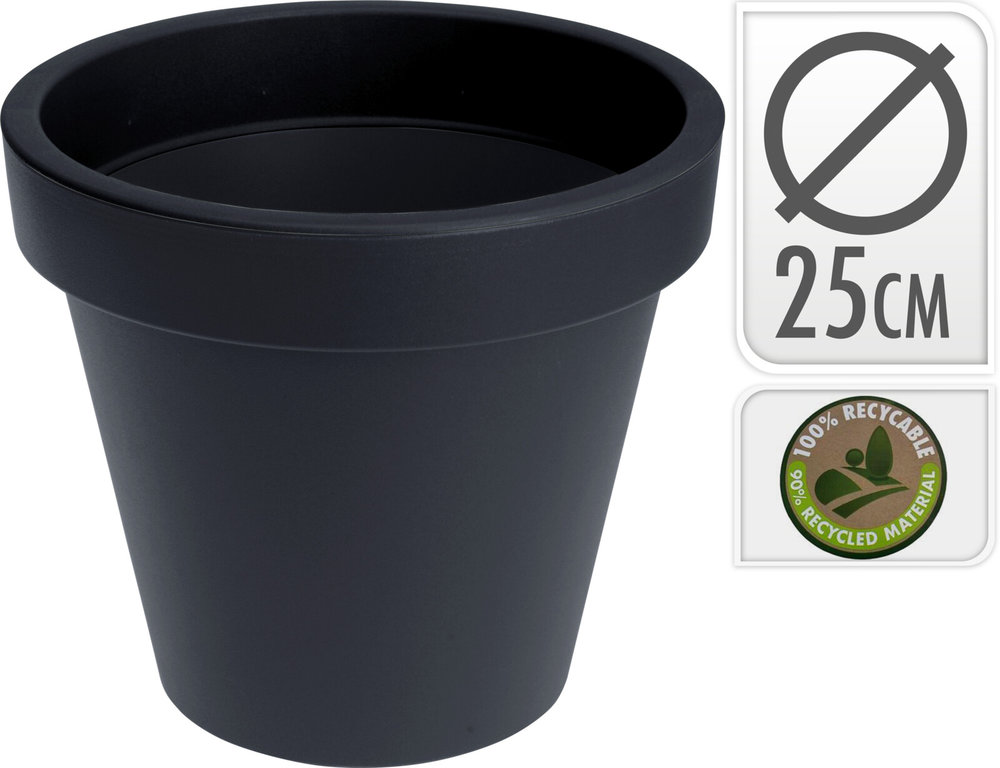 Bloempot rond, Antraciet (25 centimeter)
