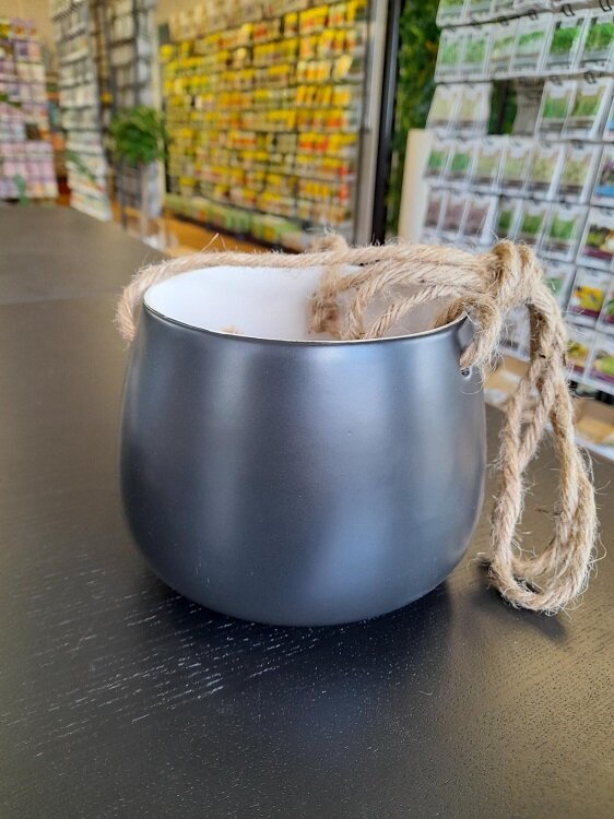 Bloempot keramiek, Hangpot met touw (Div. kleuren)