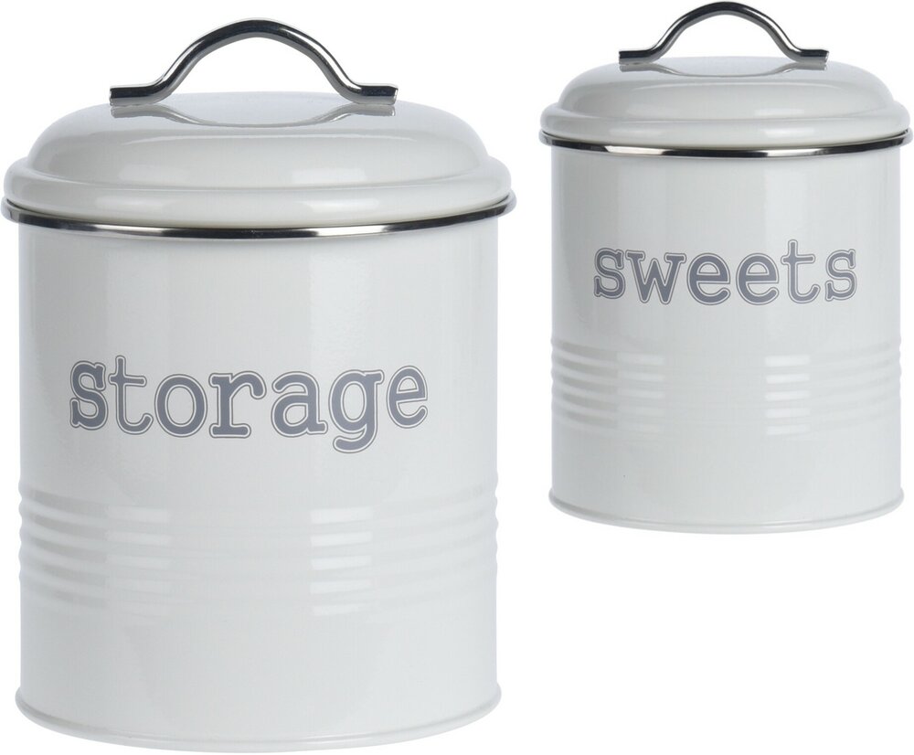 Voorraadblikken, Set van 2 opbergblikjes (Wit)