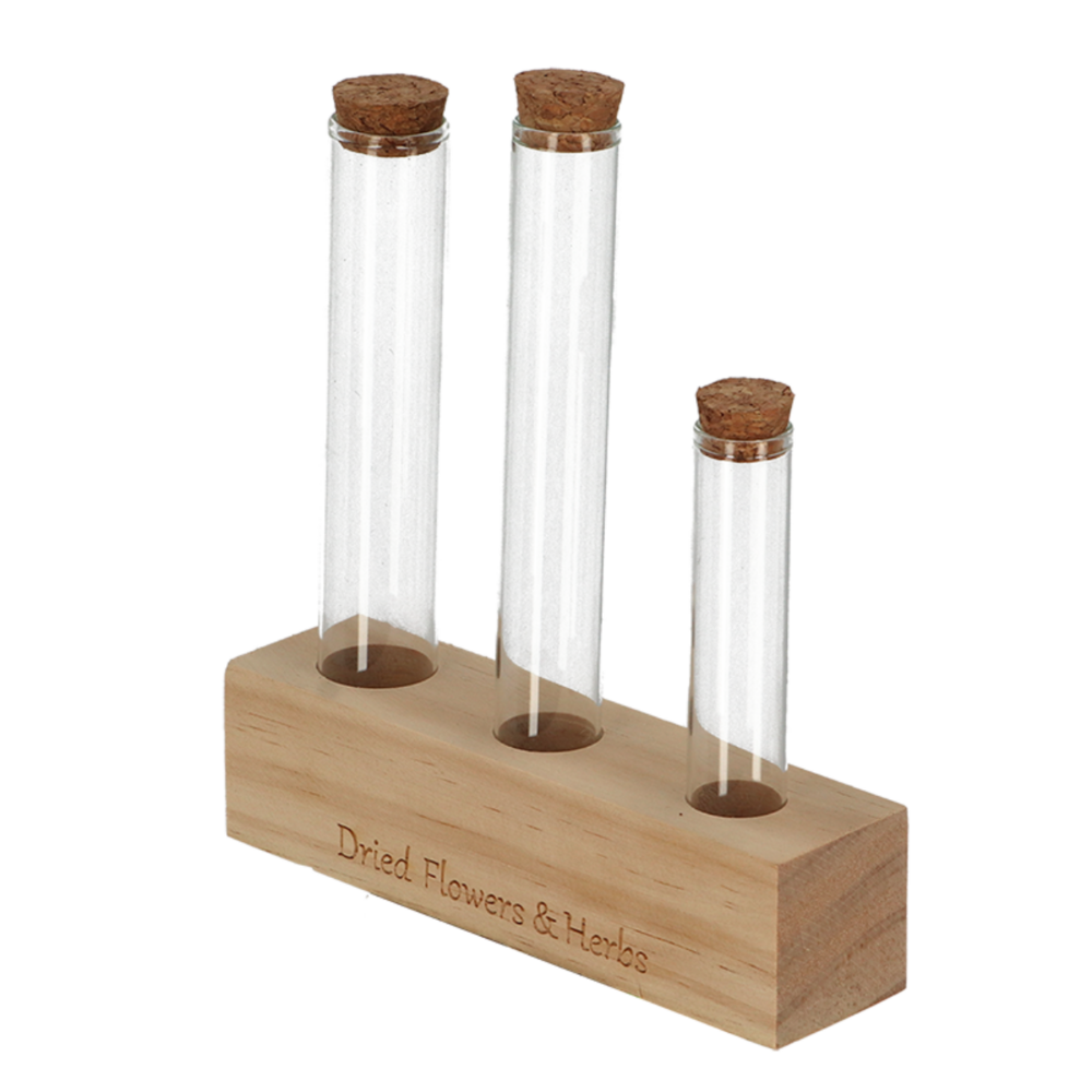 Stek- of droogbloemen set S, Houten voet (3 buisjes)