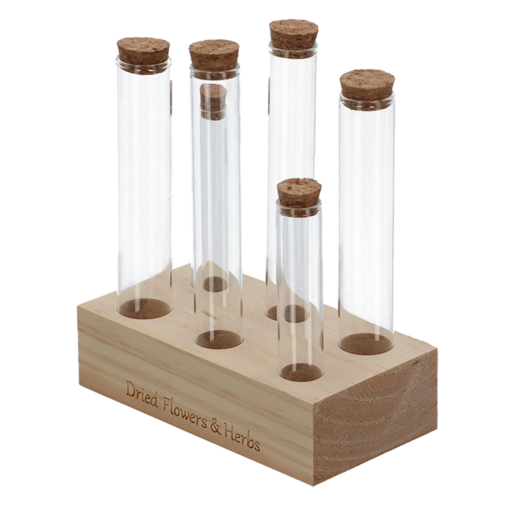 Stek- of droogbloemen set L, Houten voet (6 buisjes)