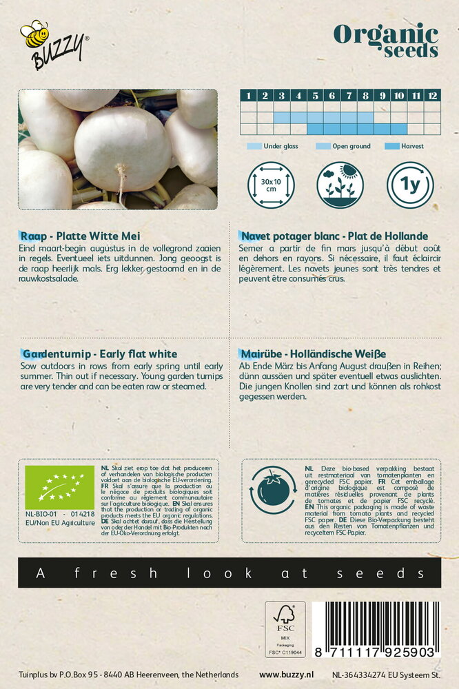 Meiraap Zaden, Platte witte tuinraap (Rapen) | BIO