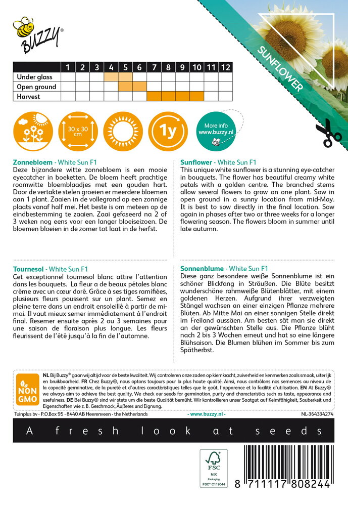 Zonnebloem zaden, White Sun F1 (Valentine)