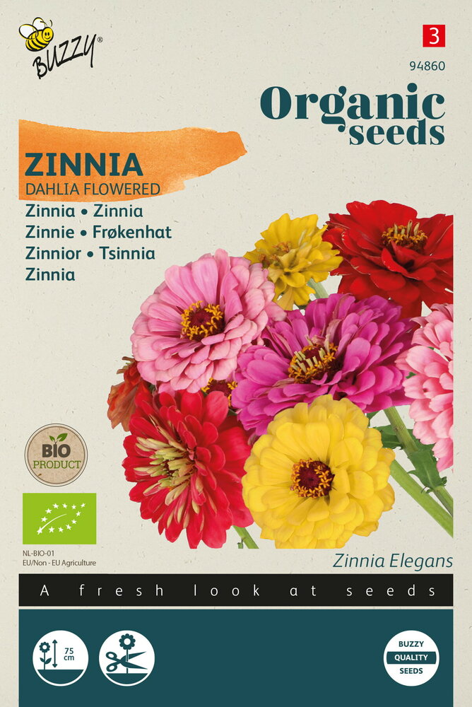 Zinnia zaden, Dahlia Flowered Mix | BIO