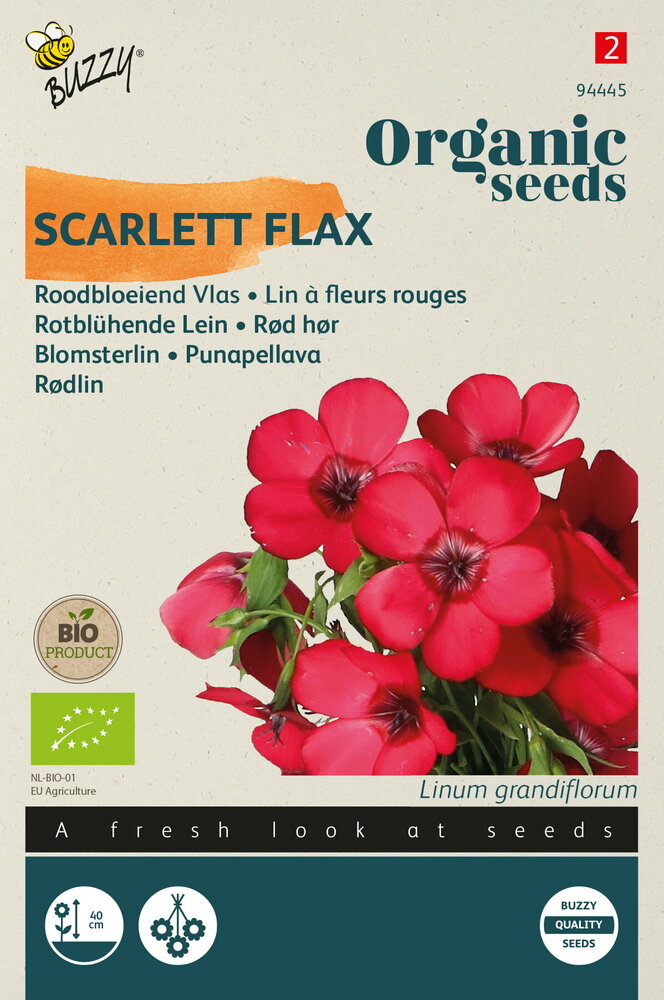 Vlas zaden, Scarlet Flax (roodbloeiend)