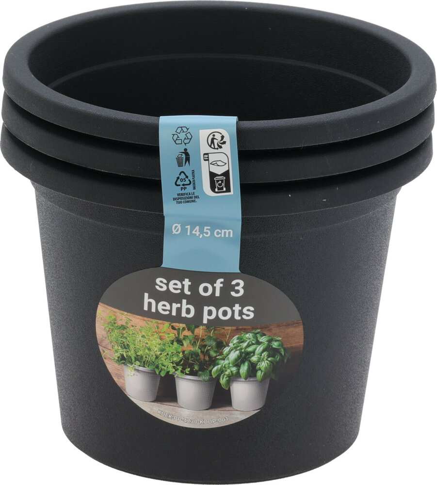 Kweekpotjes plastic, Rond - zwart (3 stuks)